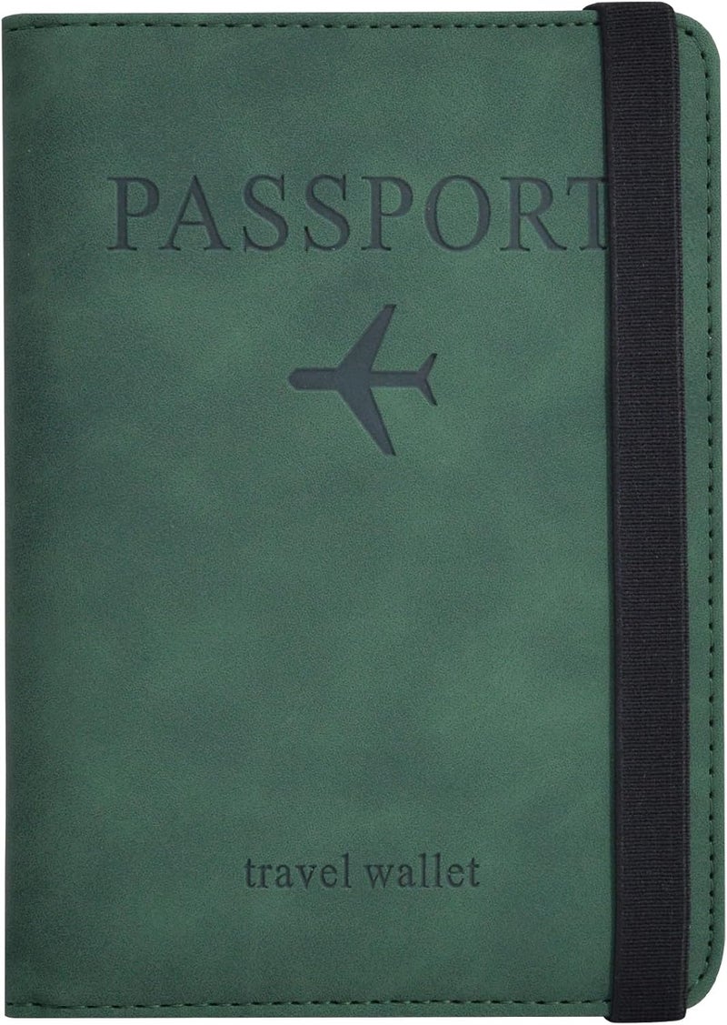 KAOBAN Passport Holder, Passport Cover with Credit Card Slot and Boarding Pass Slot Combo, Passport Wallet Case Book Travel Must Have, RFID Blocking Leather Travel Accessories, Atrovirens - Image 1